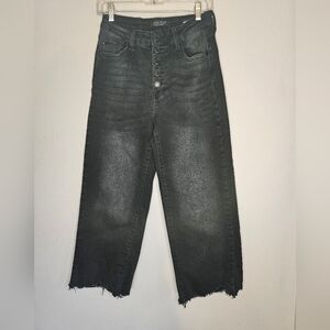 Judy Blue High Waist Button Fly Wide Leg Crop Jeans Black 7/28